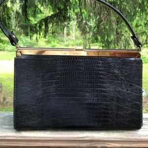 Vintage 1950's Black Vassar Genuine Lizard Purse